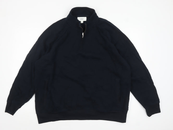 Marks and Spencer Mens Black 2XL Quarter Zip Fleece Sweatshirt