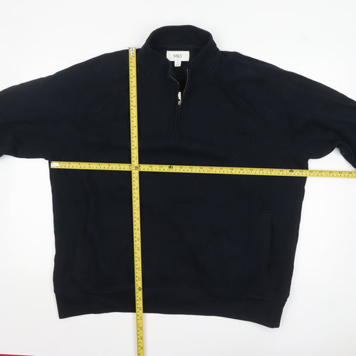 Marks and Spencer Mens Black 2XL Quarter Zip Fleece Sweatshirt
