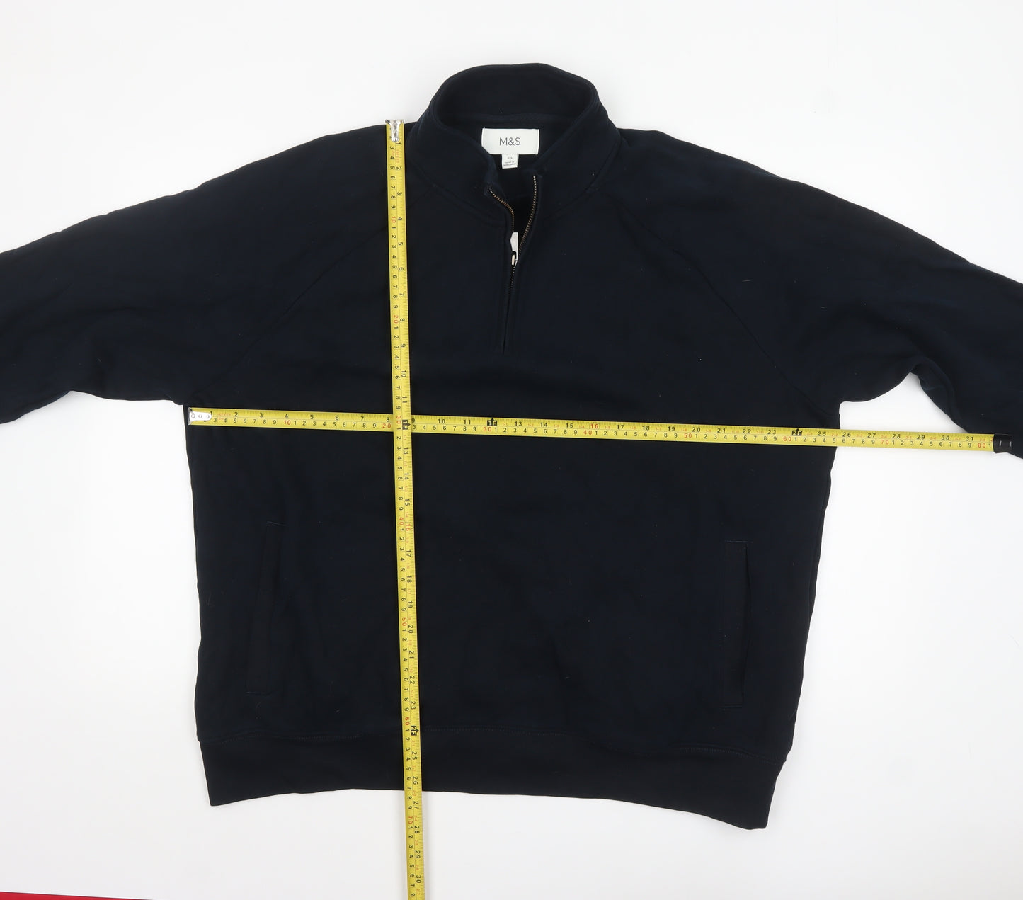 Marks and Spencer Mens Black 2XL Quarter Zip Fleece Sweatshirt