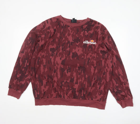 Ellesse Women’s Red Camo Sweatshirt UK 18 Cotton Blend Crew Neck