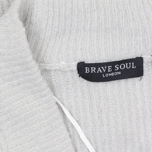 Brave Soul Women’s Grey Chunky Knit Cardigan M V-Neck Button Front