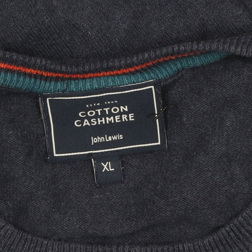 John Lewis Men's Blue Cotton Cashmere Crew Neck Jumper XL