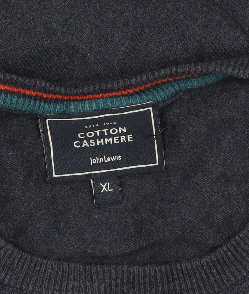 John Lewis Men's Blue Cotton Cashmere Crew Neck Jumper XL