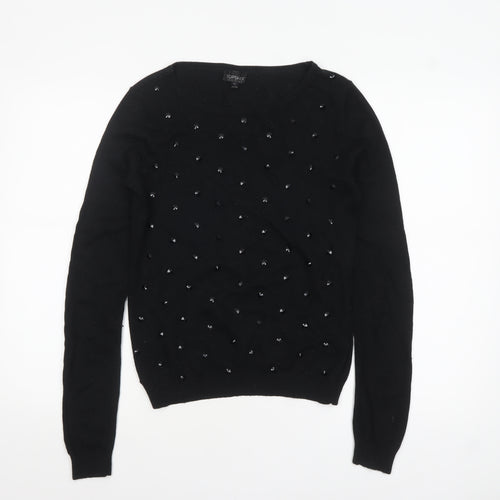 Topshop Women's Black Beaded Knit Pullover Jumper Size 10