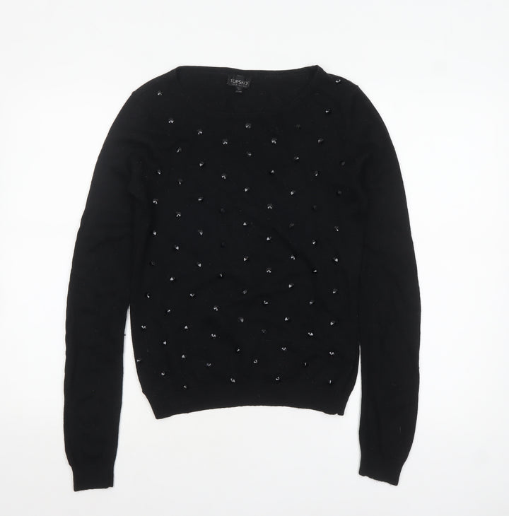 Topshop Women's Black Beaded Knit Pullover Jumper Size 10