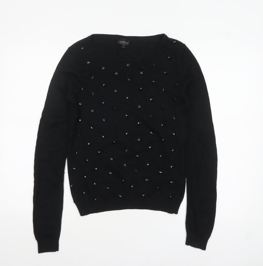 Topshop Women's Black Beaded Knit Pullover Jumper Size 10