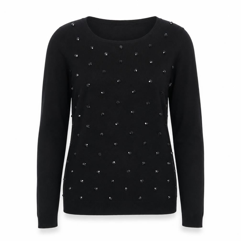 Front view of Topshop Women's Black Beaded Knit jumper, size 10