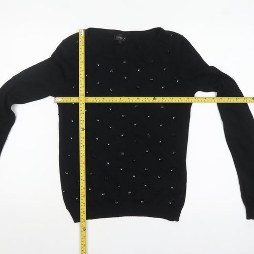 Topshop Women's Black Beaded Knit Pullover Jumper Size 10