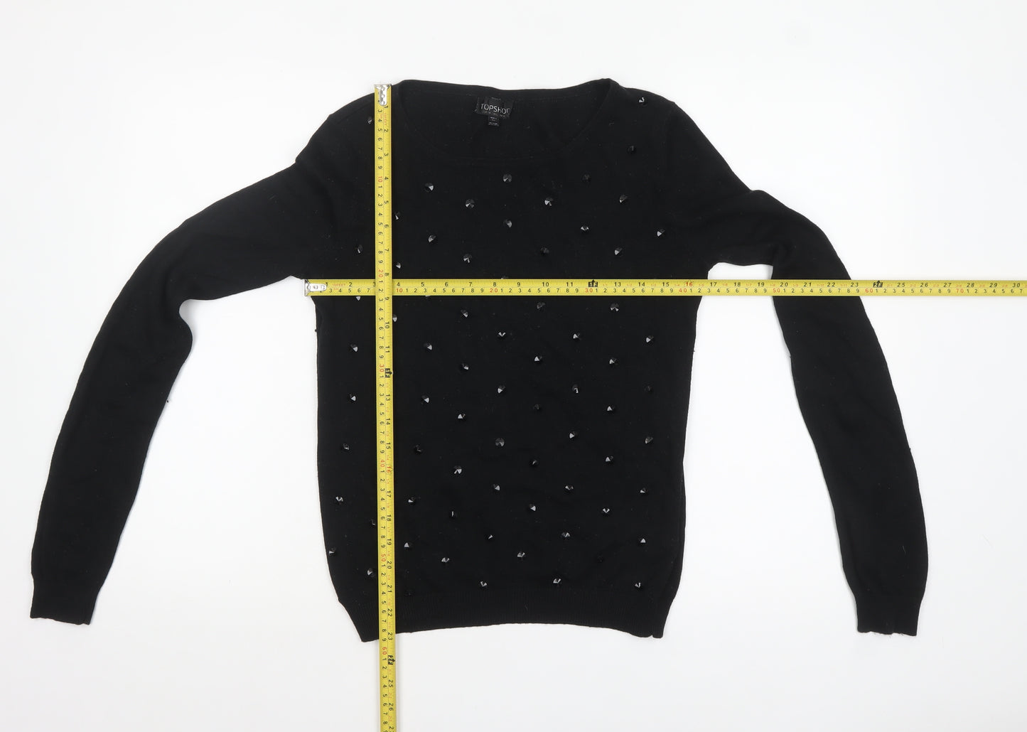 Topshop Women's Black Beaded Knit Pullover Jumper Size 10