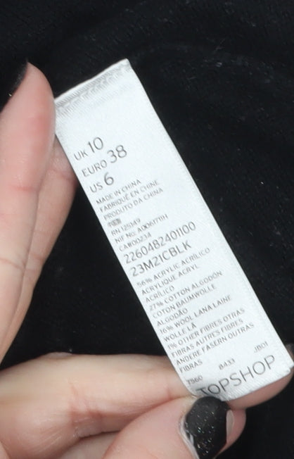 Topshop Women's Black Beaded Knit Pullover Jumper Size 10