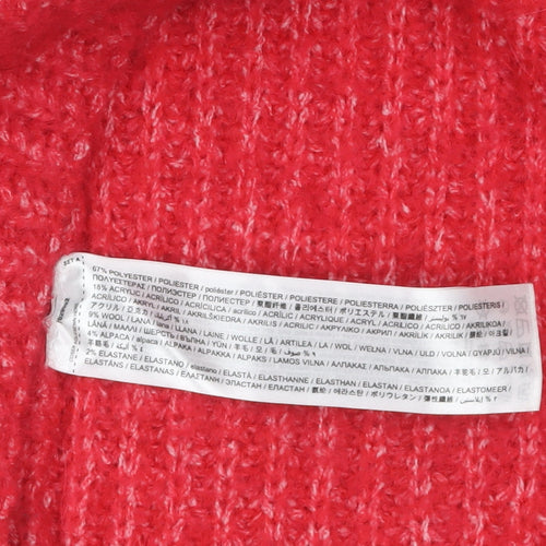 MNG Women's Red V-Neck Chunky Knit Wool Blend Jumper Size L