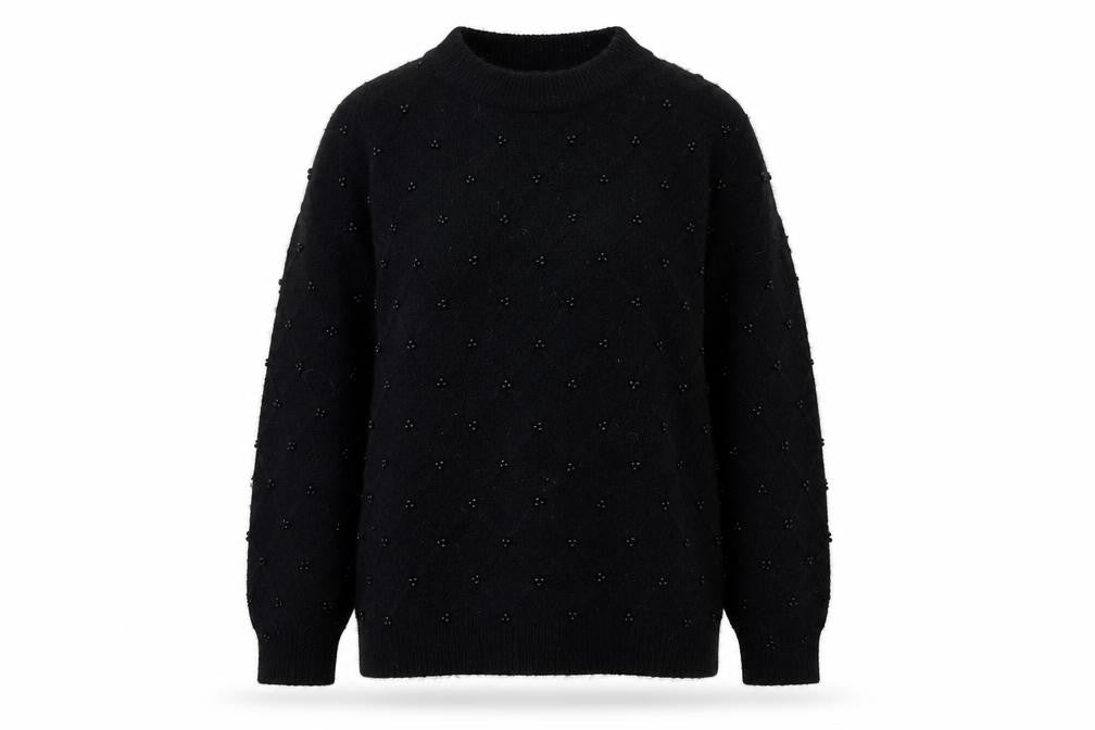Front view of Marks & Spencer women’s black beaded knit jumper, size M