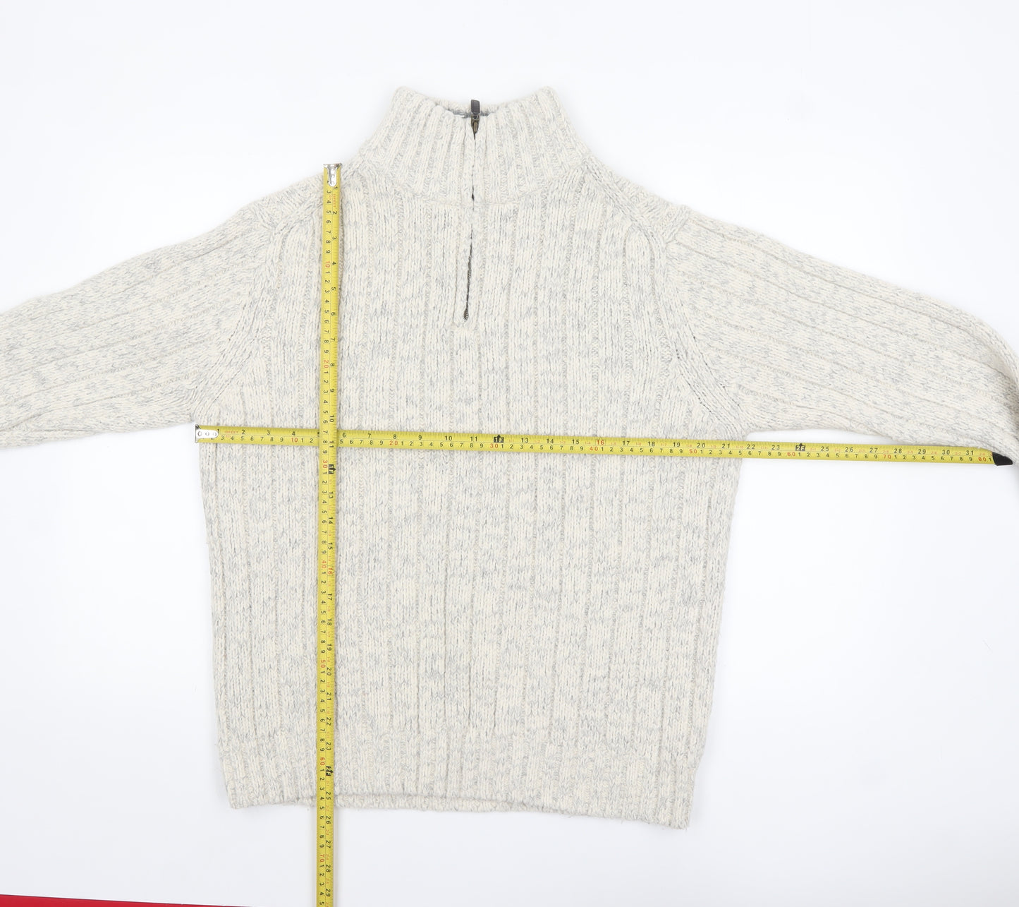 Marks and Spencer Men’s Beige 1/2 Zip Cable-Knit Jumper M