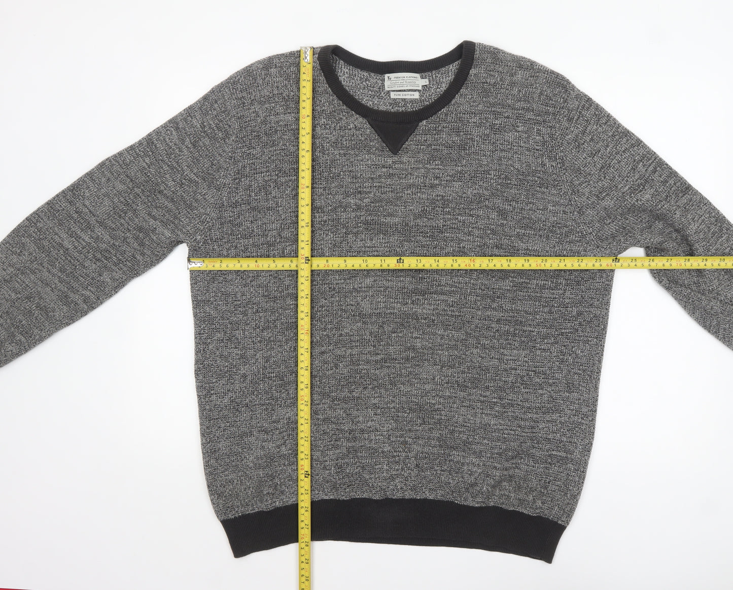 Tu Men Grey Cotton Crew Neck Pullover Jumper Size L