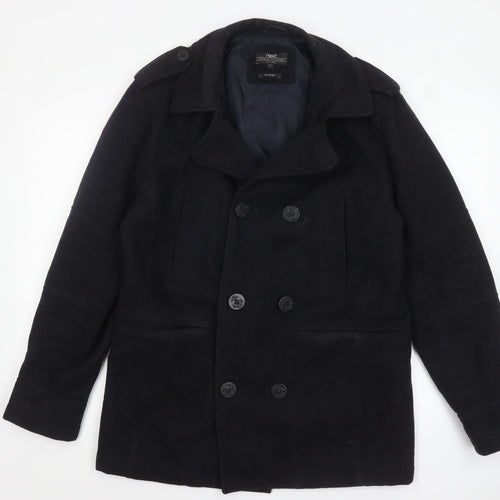 Next Men's Black Wool Blend Pea Coat Jacket Medium