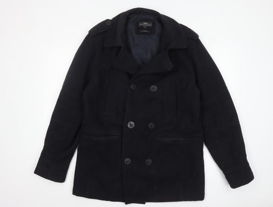 Next Men's Black Wool Blend Pea Coat Jacket Medium