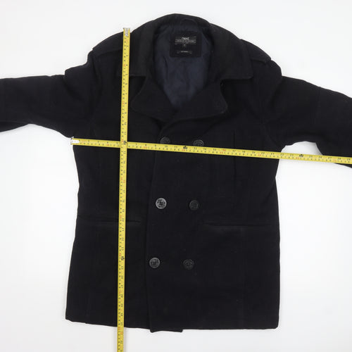 Next Men's Black Wool Blend Pea Coat Jacket Medium