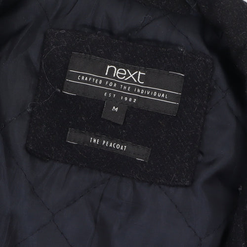 Next Men's Black Wool Blend Pea Coat Jacket Medium