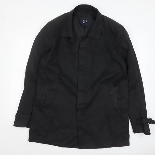 GAP Men's Black Cotton Overcoat XL Mid-Length Belted Trench Style