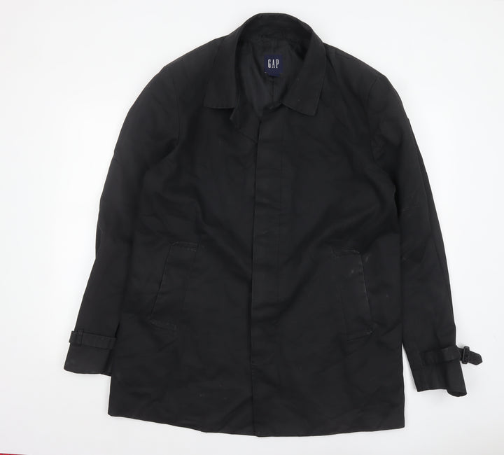 GAP Men's Black Cotton Overcoat XL Mid-Length Belted Trench Style