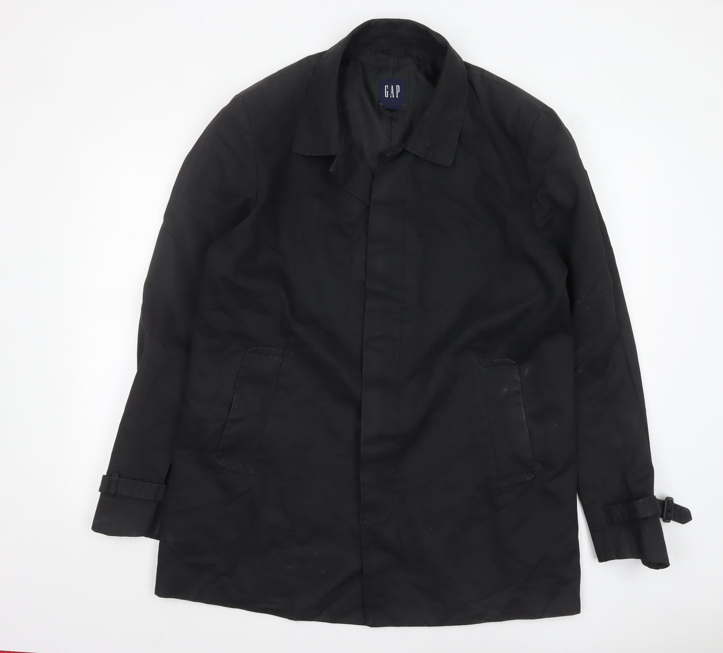 GAP Men's Black Cotton Overcoat XL Mid-Length Belted Trench Style