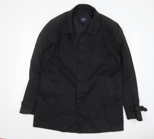 GAP Men's Black Cotton Overcoat XL Mid-Length Belted Trench Style