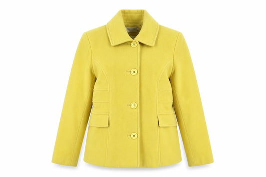 Front view of Lakeland Women Yellow Wool Blend Buttoned Mid-Length Coat, size 12