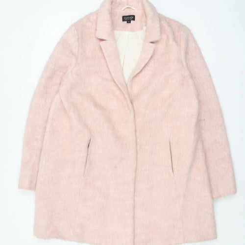 Topshop Womens Pink Long Sleeve Mid-Length Wool Blend Overcoat UK 12