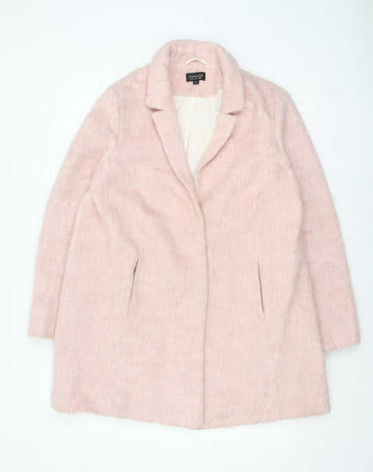 Topshop Womens Pink Long Sleeve Mid-Length Wool Blend Overcoat UK 12