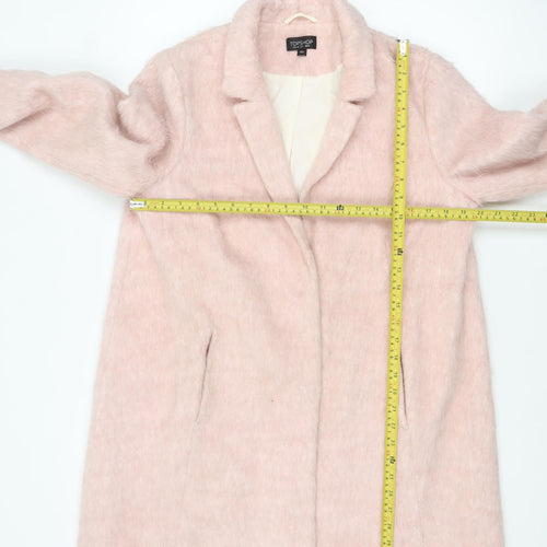 Topshop Womens Pink Long Sleeve Mid-Length Wool Blend Overcoat UK 12