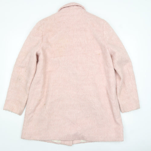 Topshop Womens Pink Long Sleeve Mid-Length Wool Blend Overcoat UK 12
