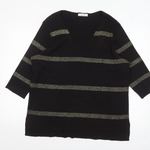Marks and Spencer Womens Black Metallic Stripe V-Neck Jumper Size 18