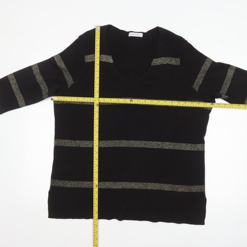Marks and Spencer Womens Black Metallic Stripe V-Neck Jumper Size 18
