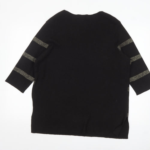 Marks and Spencer Womens Black Metallic Stripe V-Neck Jumper Size 18