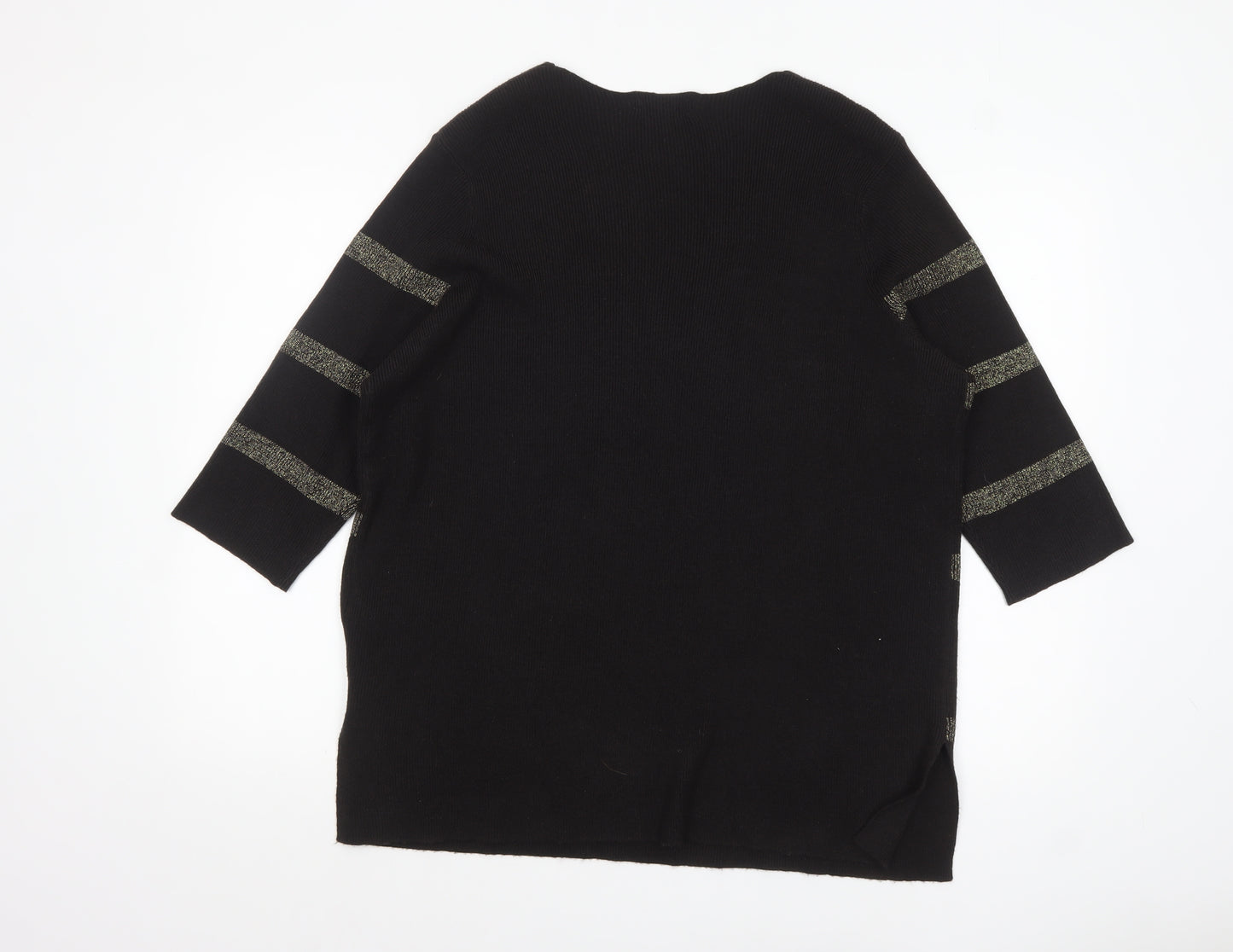 Marks and Spencer Womens Black Metallic Stripe V-Neck Jumper Size 18