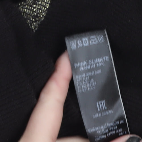 Marks and Spencer Womens Black Metallic Stripe V-Neck Jumper Size 18