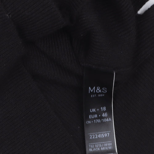 Marks and Spencer Womens Black Metallic Stripe V-Neck Jumper Size 18