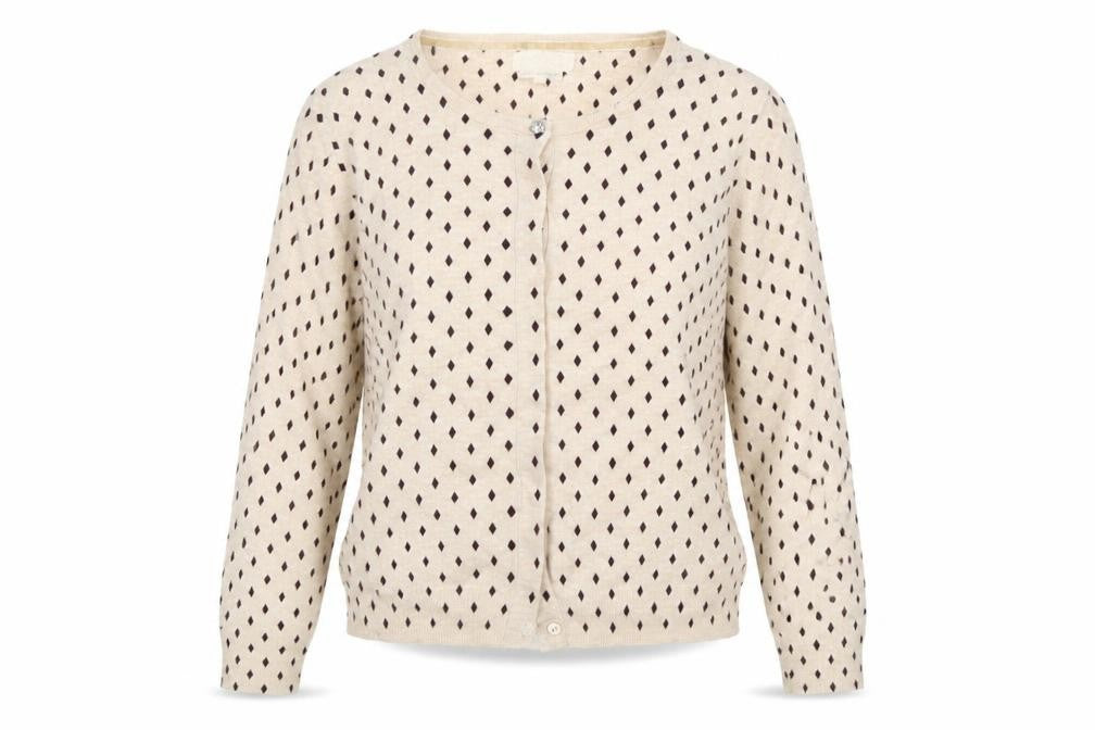Front view of Next Women's Beige Geometric Cardigan, size 14, Long Sleeve Knit