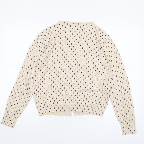 Next Women's Beige Geometric Cardigan Size 14 Long Sleeve Knit