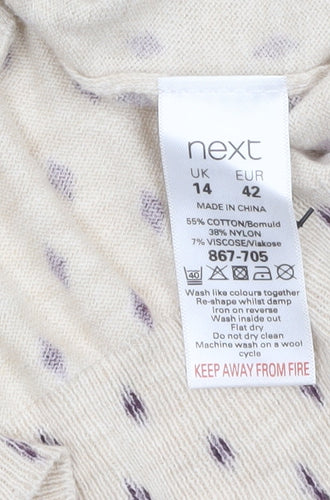 Next Women's Beige Geometric Cardigan Size 14 Long Sleeve Knit