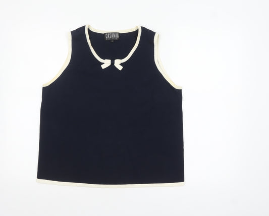 Casamia Women Blue Sleeveless Knit Tank Top Bow Detail L