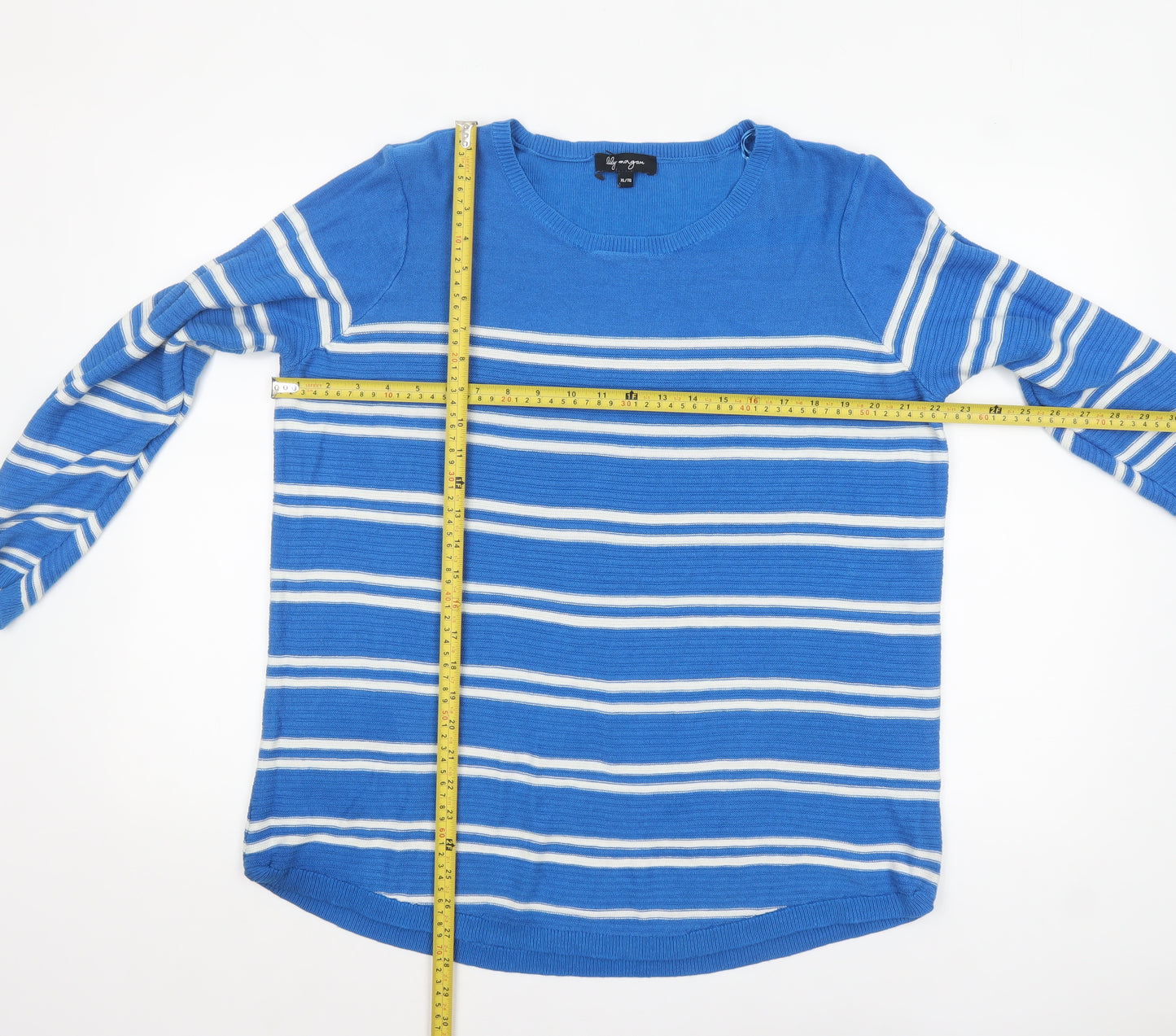 Lily Morgan Women's Blue Striped Knit Pullover Jumper XL