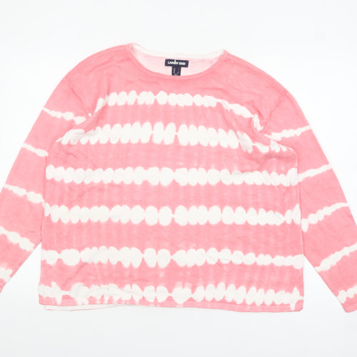 Lands' End Womens Pink Tie Dye Long Sleeve Cotton T-Shirt L