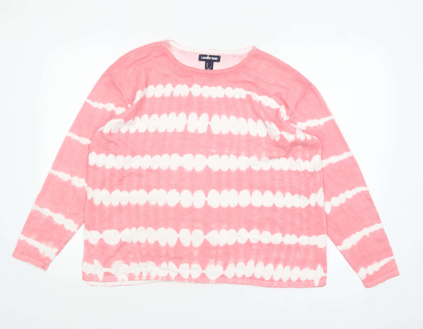 Lands' End Womens Pink Tie Dye Long Sleeve Cotton T-Shirt L