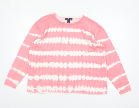 Lands' End Womens Pink Tie Dye Long Sleeve Cotton T-Shirt L