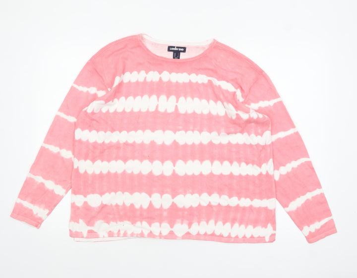 Lands' End Womens Pink Tie Dye Long Sleeve Cotton T-Shirt L