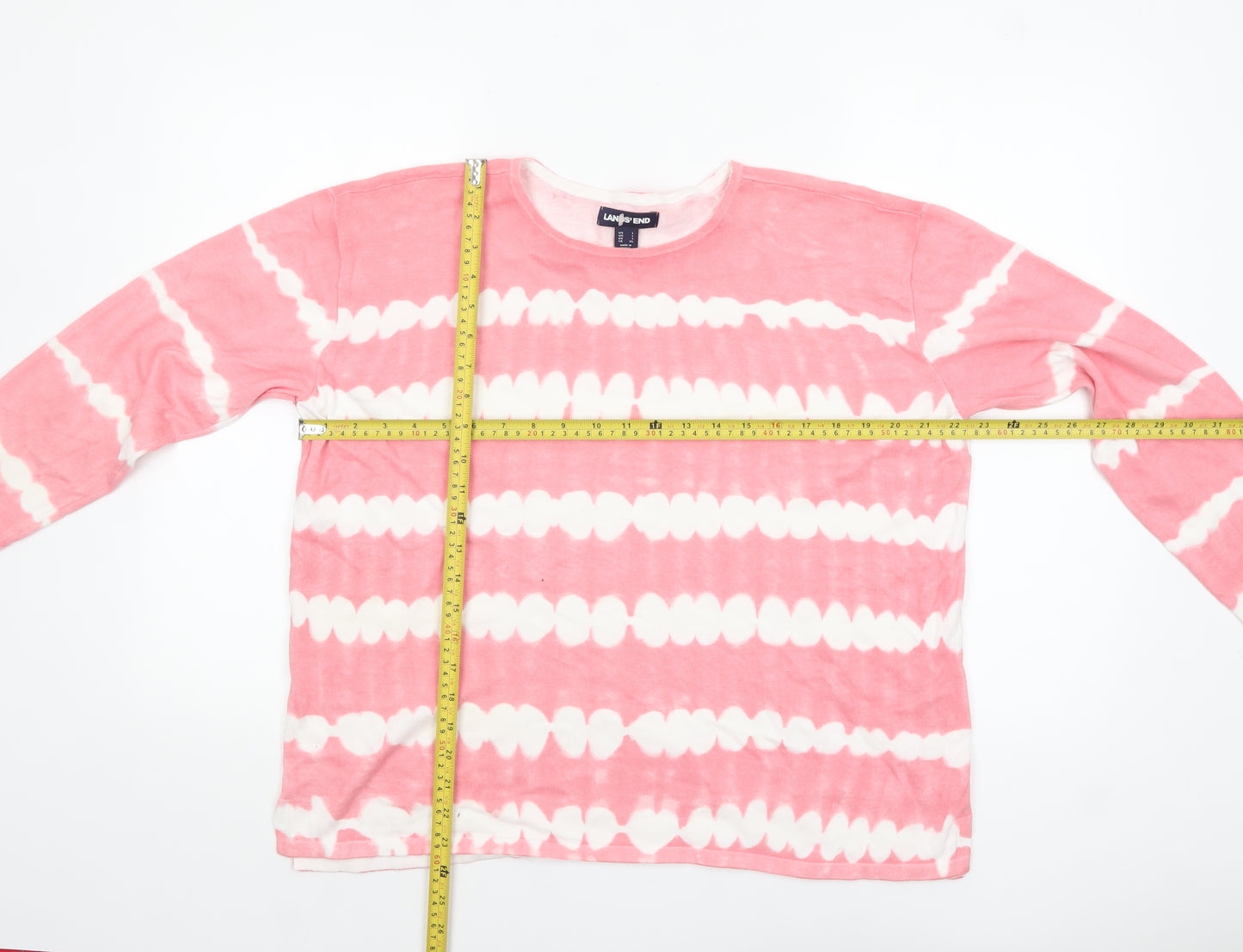 Lands' End Womens Pink Tie Dye Long Sleeve Cotton T-Shirt L