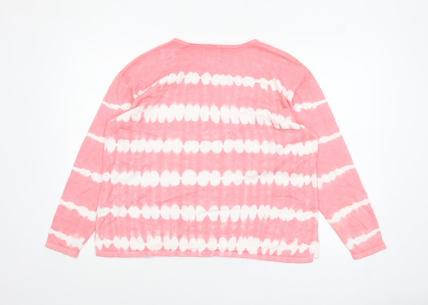 Lands' End Womens Pink Tie Dye Long Sleeve Cotton T-Shirt L