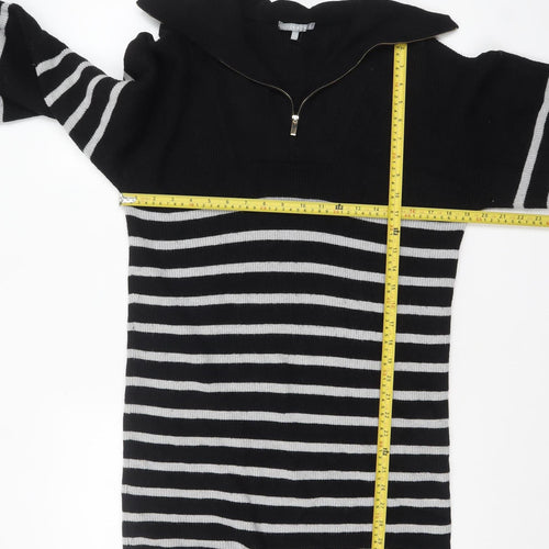 Oliver Bonas Women’s Black Striped Collared Zip Knit Jumper Size 10