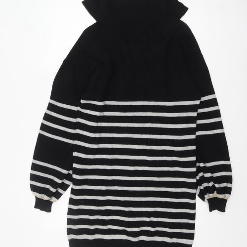 Oliver Bonas Women’s Black Striped Collared Zip Knit Jumper Size 10